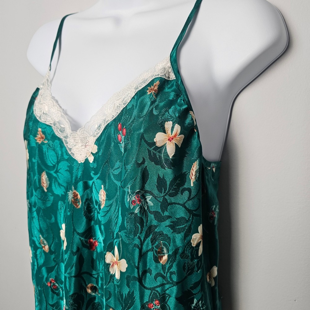 Vintage 90s Talbots Intimates Floral Maxi Slip Dress S Green Lace Cottage Y2K
